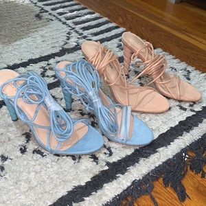 Something better heeled sandals in a pinky nude and baby blue color
